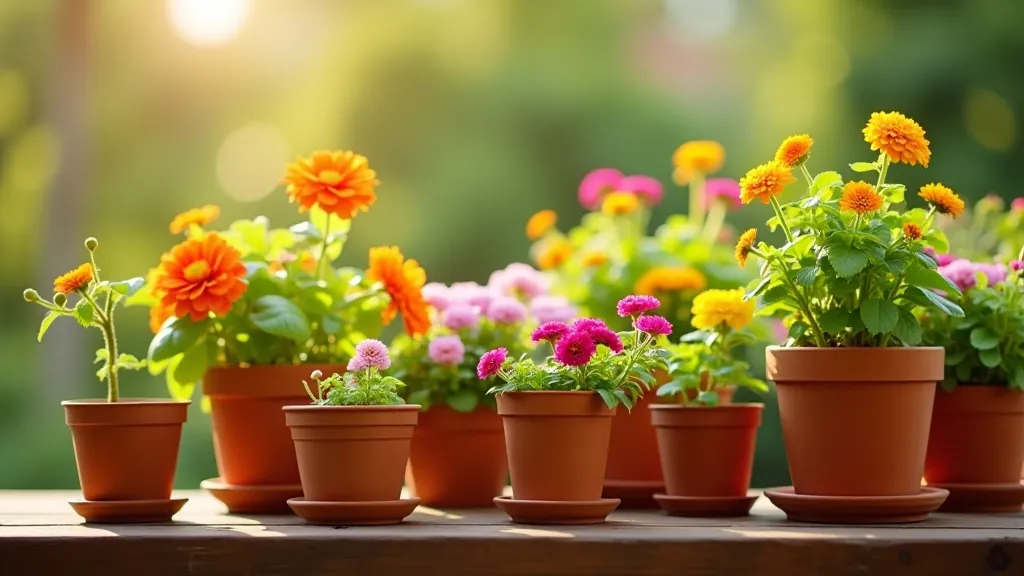 Collection of ceramic and terracotta pots in various sizes and colors arranged together